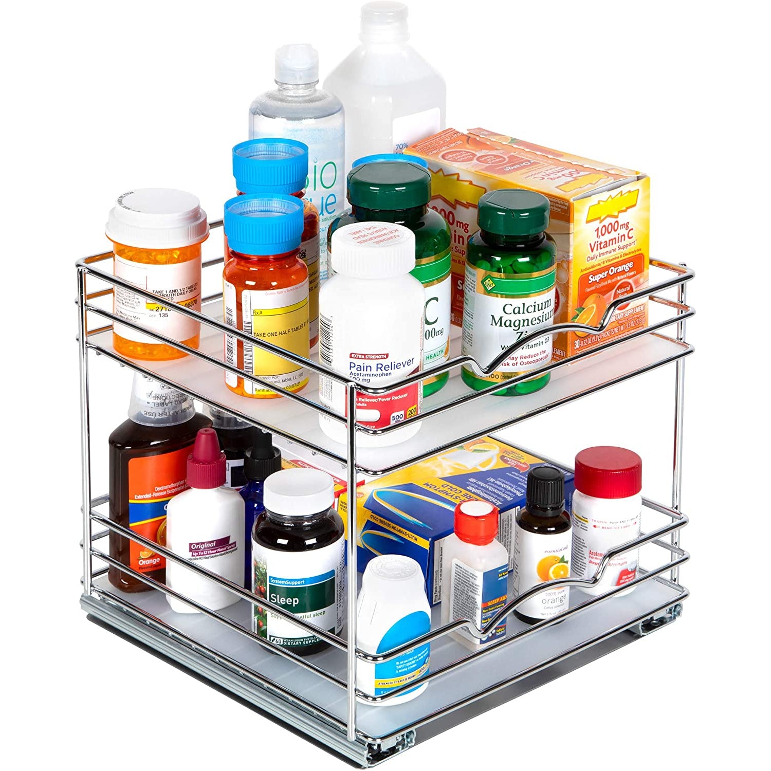 Pull Out Cabinet Organizer for Spices, Cans 2 Tier - Heavy Duty with Lifetime Limited Warranty