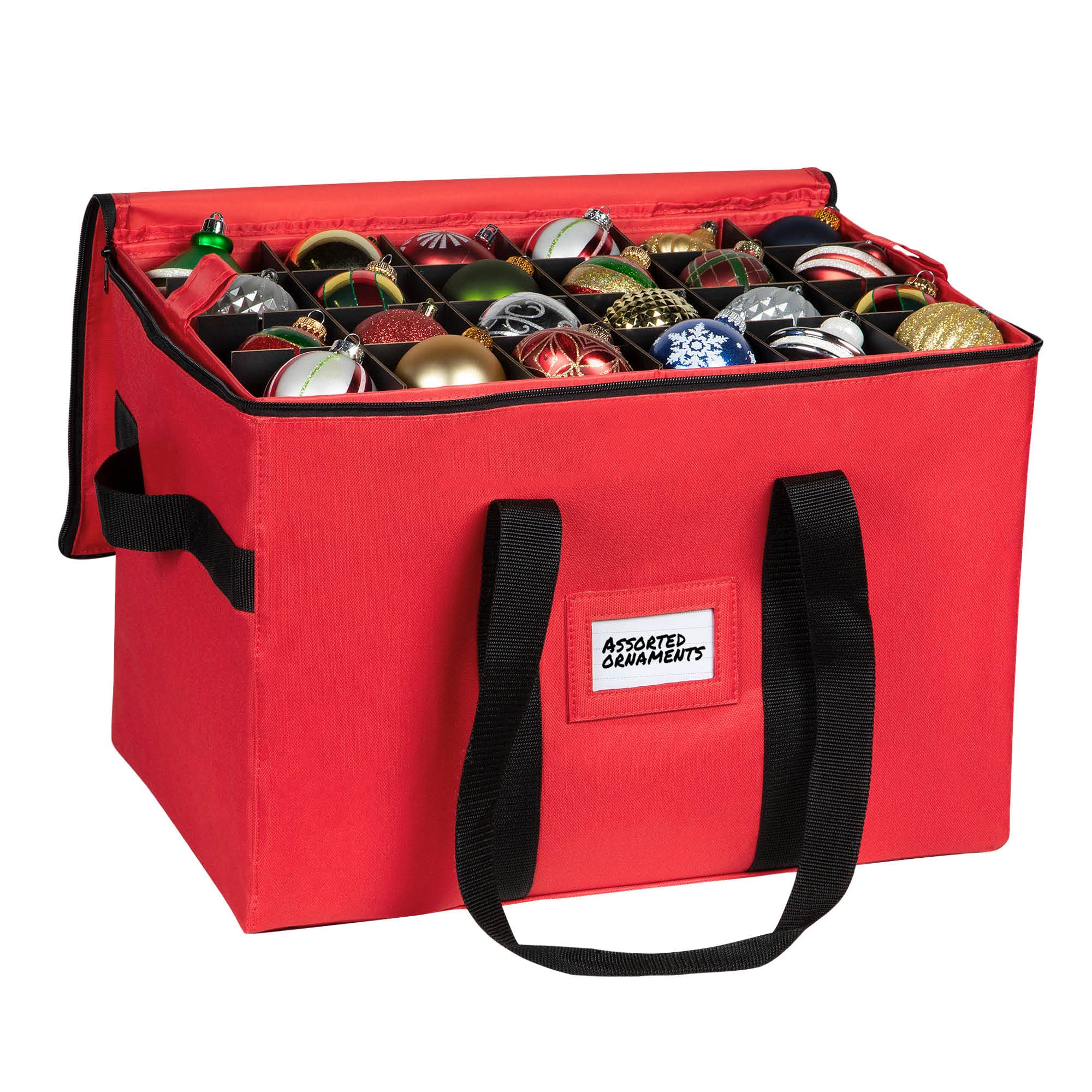 Christmas Ornament Storage Container - With Individual Trays -Heavy Duty 600D Tear Resistant Material, Zippered, Adjustable Dividers - Large