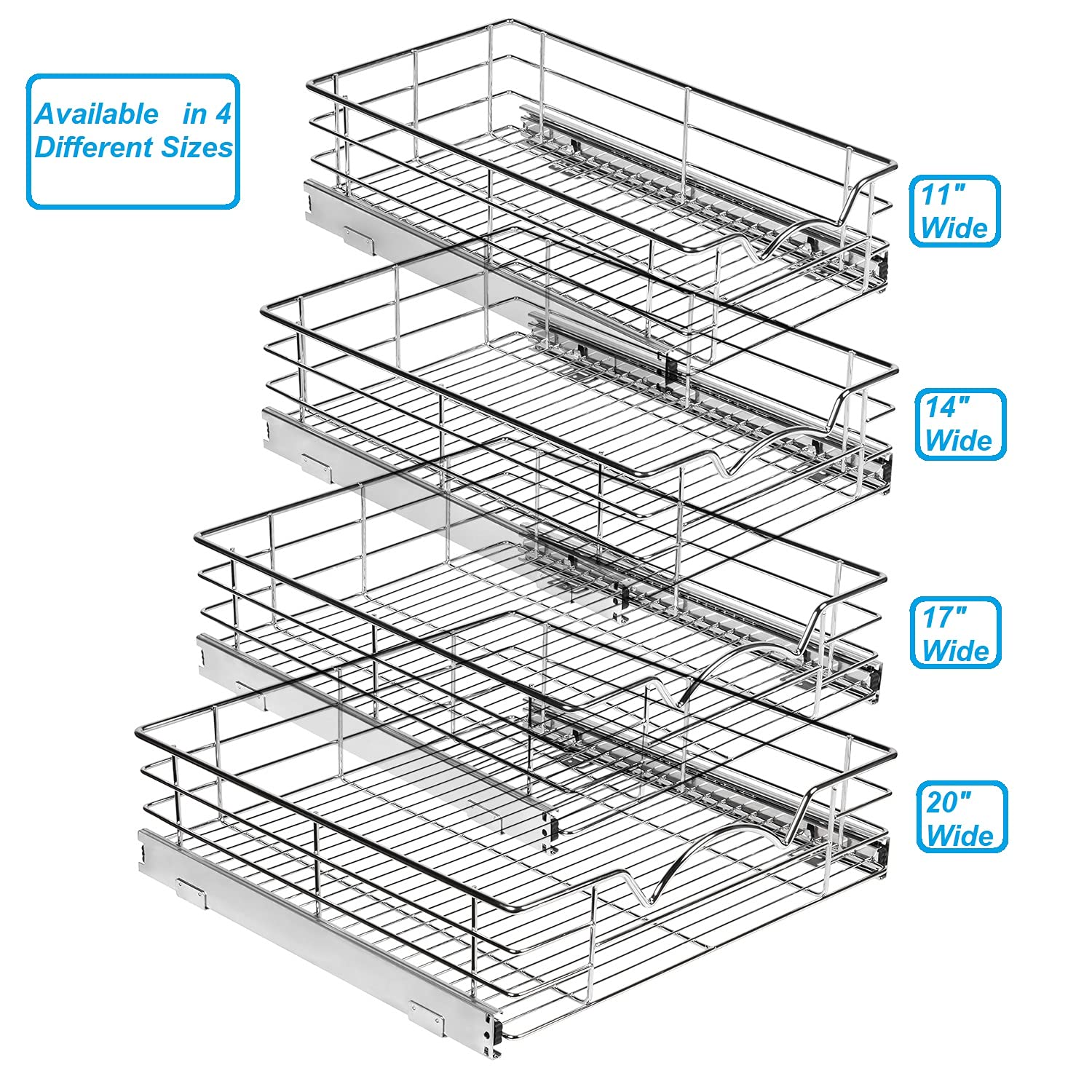 Cabinet Pull Out Shelves – 5” High Slide Out Cabinet Organizer Basket – Heavy Gauge Metal Wire - Pull Out Drawer for Kitchen Cabinets.