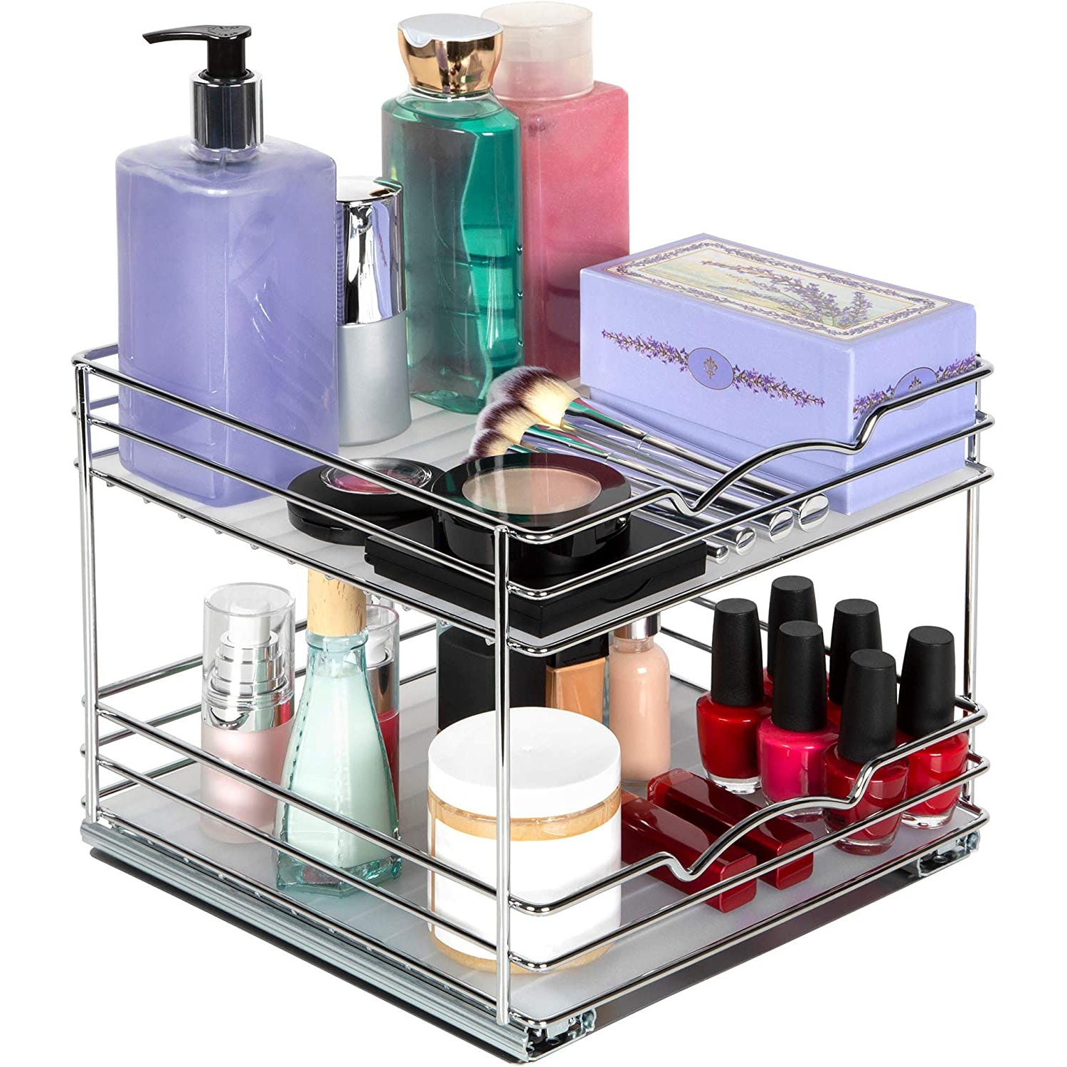 Pull Out Cabinet Organizer for Spices, Cans 2 Tier - Heavy Duty with Lifetime Limited Warranty