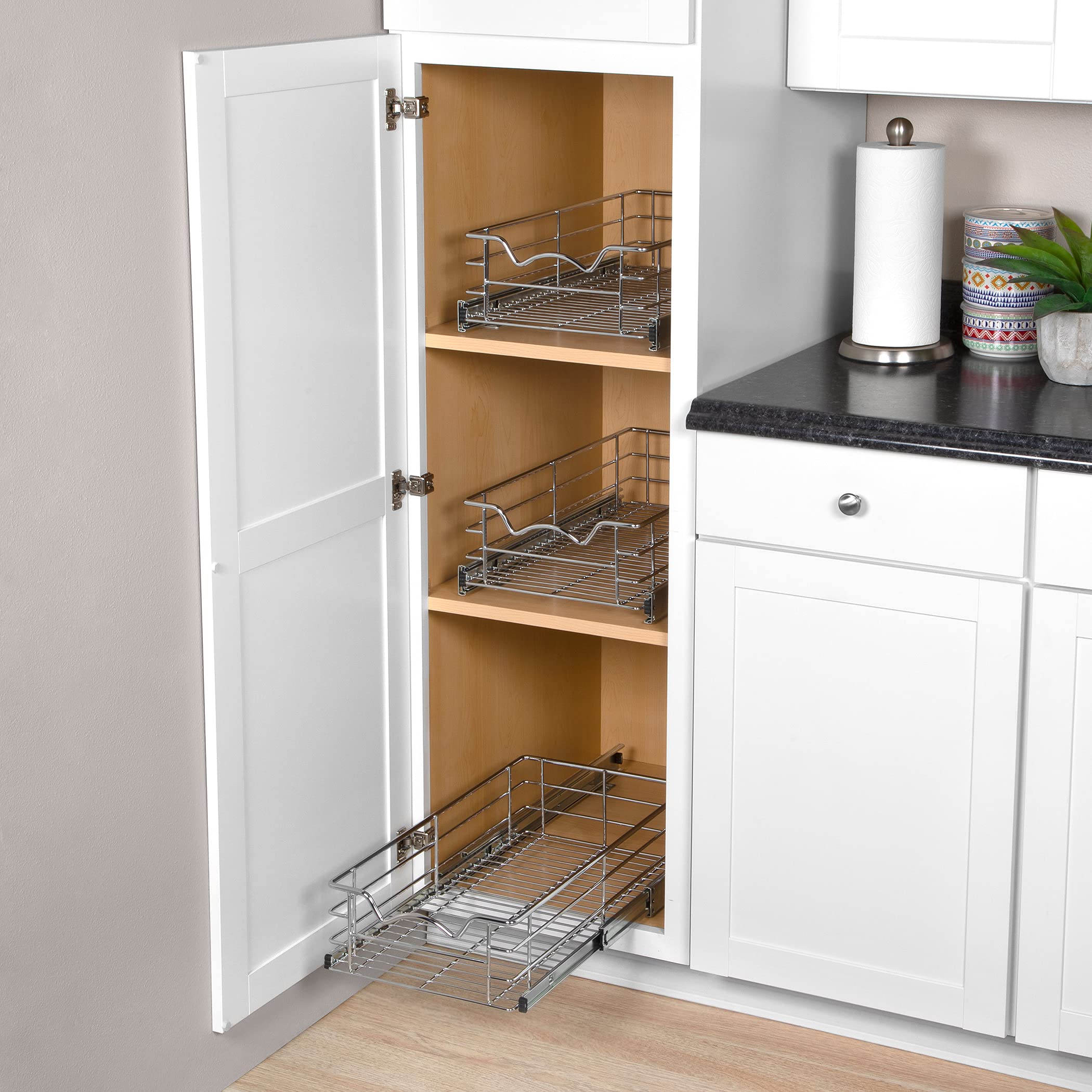under sink roll outs maximize your cabinet space. www