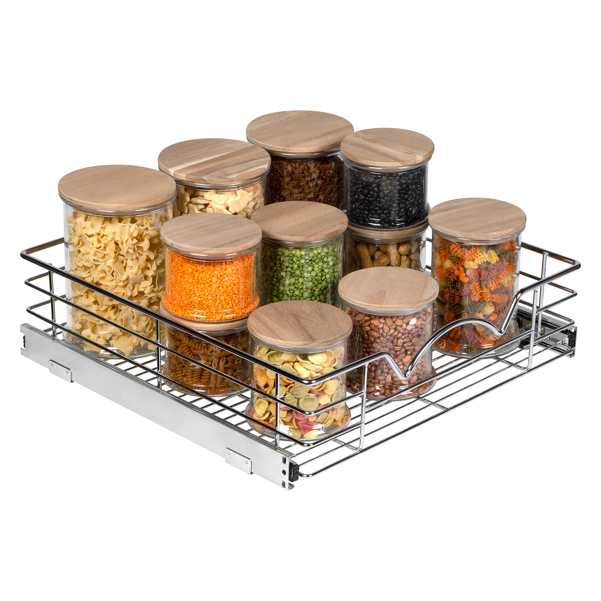 Pull Out Cabinet Organizer - Pantry Drawer Slide Out Caddy with Heavy Gauge Metal Wire, Anti-Rust Chrome Finish