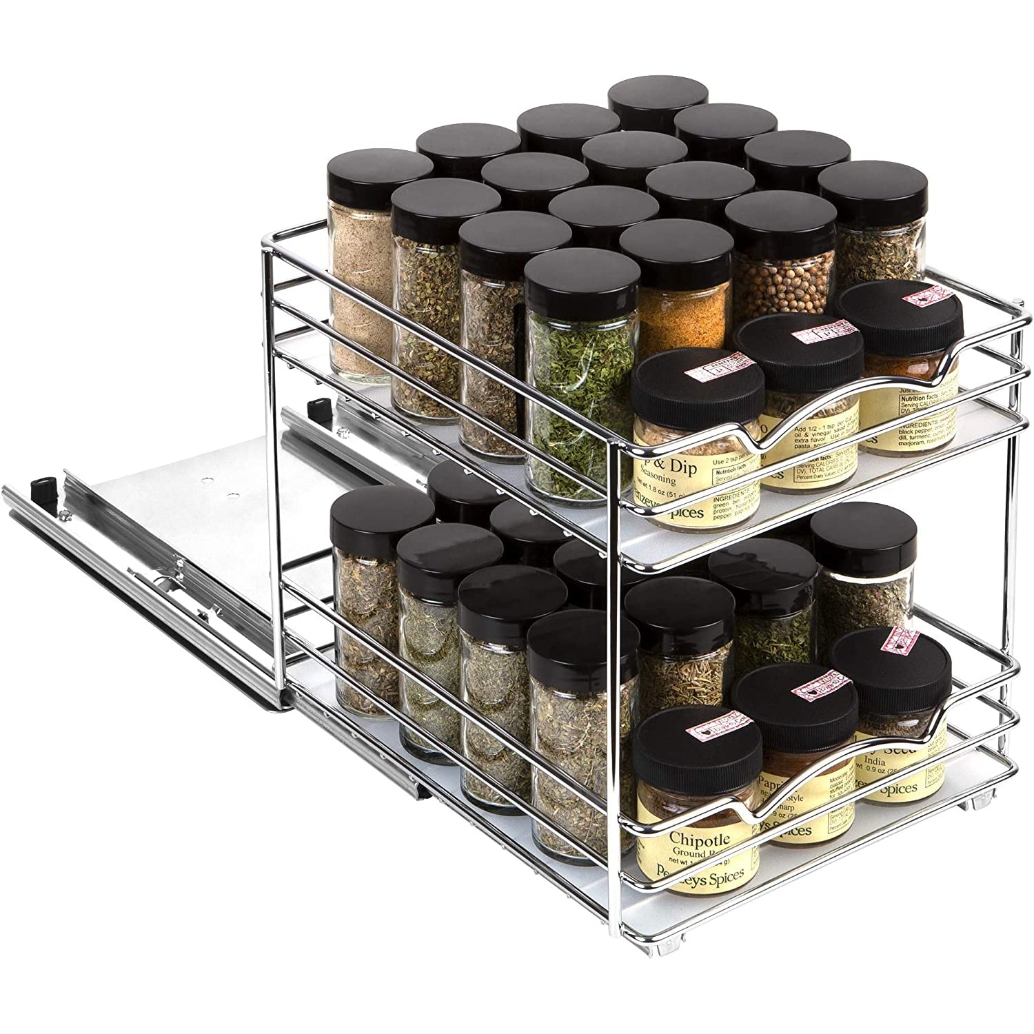 Pull Out Cabinet Organizer for Spices, Cans 2 Tier - Heavy Duty with Lifetime Limited Warranty