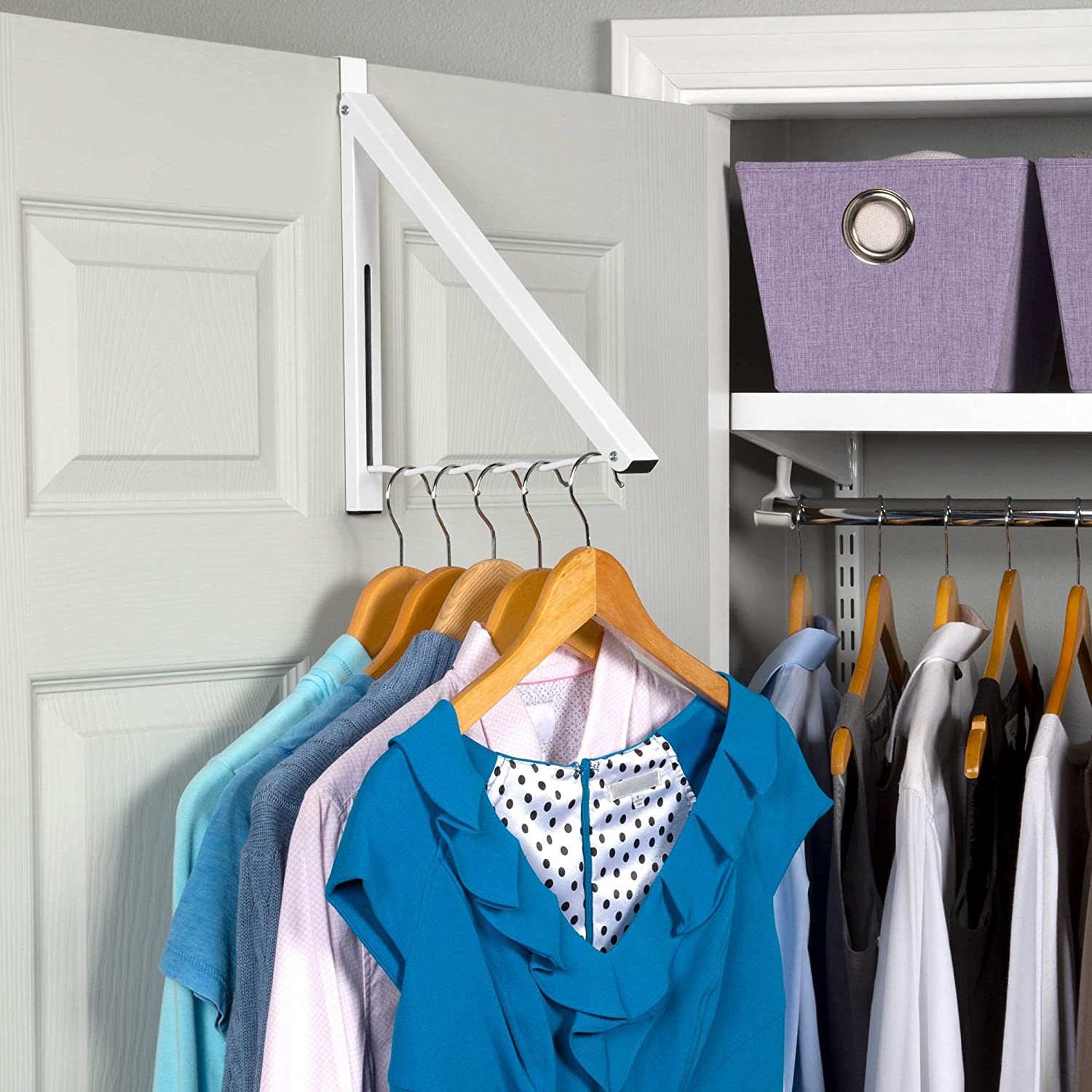 Over Door Hanger - Single Closet Hook Retractable Collapsible Folding Hanging Rack Organizer Ideal for Bathrooms, Dorm Rooms Etc.