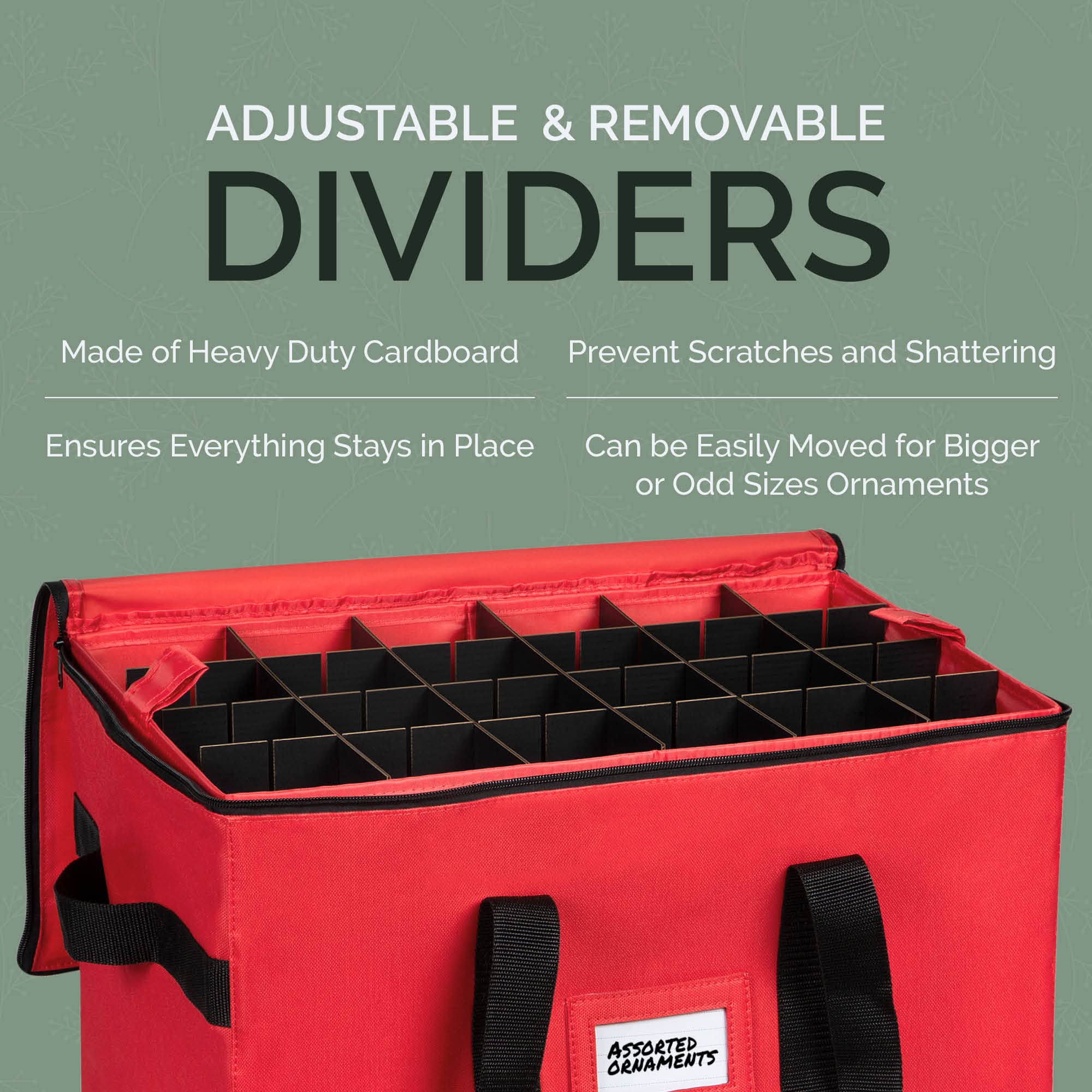 Christmas Ornament Storage Container - With Individual Trays -Heavy Duty 600D Tear Resistant Material, Zippered, Adjustable Dividers - Large