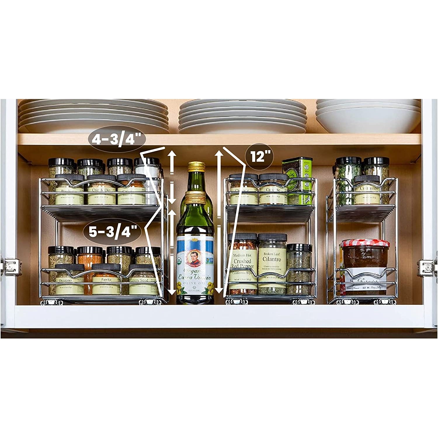 Spice Rack Organizer for Cabinet, Heavy Duty - Pull Out Spice Rack 5 Year Warranty, Chrome Finish