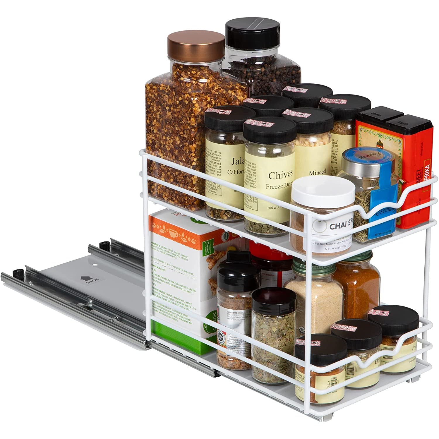 Spice Rack Organizer for Cabinet, Heavy Duty - Pull Out Spice Rack 5 Year Warranty, White Finish