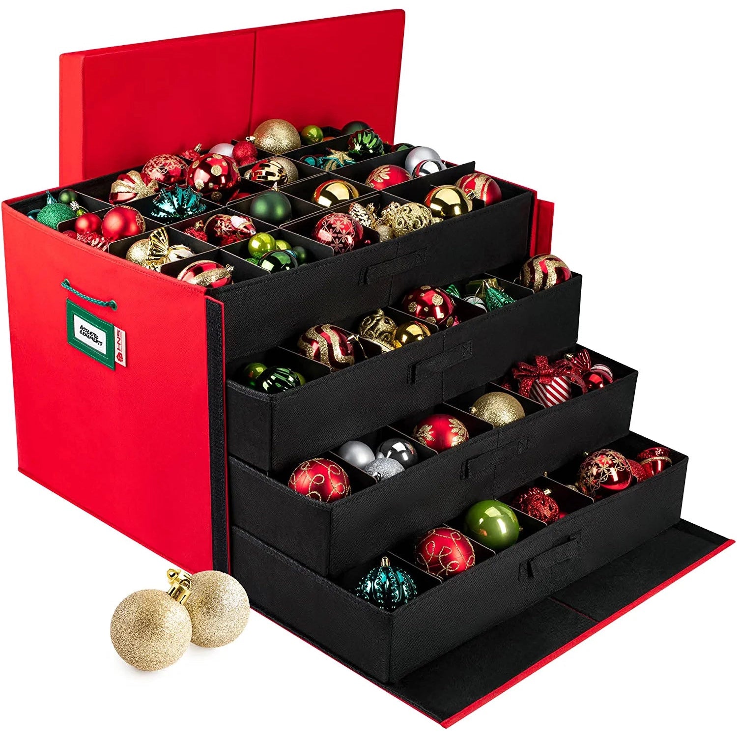 HOLDN’ STORAGE Christmas Ornament Storage Container Box with Dividers - Stores up to 96 - 3" Ornaments - Large Christmas Ball Storage Container Bins with 4 Removable Trays with Separators.