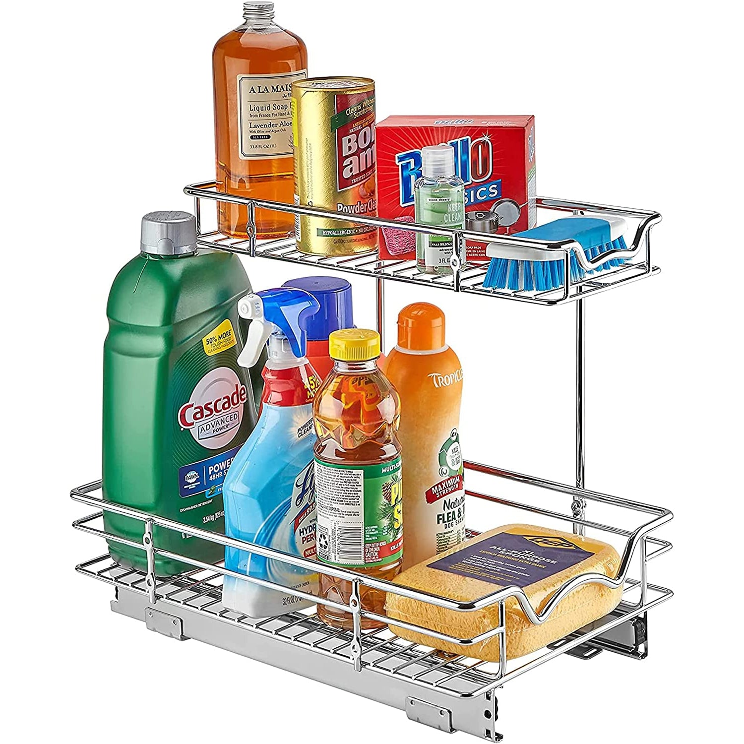 Hold N’ Storage Under Sink Organizers and Storage - 2 Tier slide out Cabinet Organizer With Sliding Drawers For Inside Cabinets Chrome