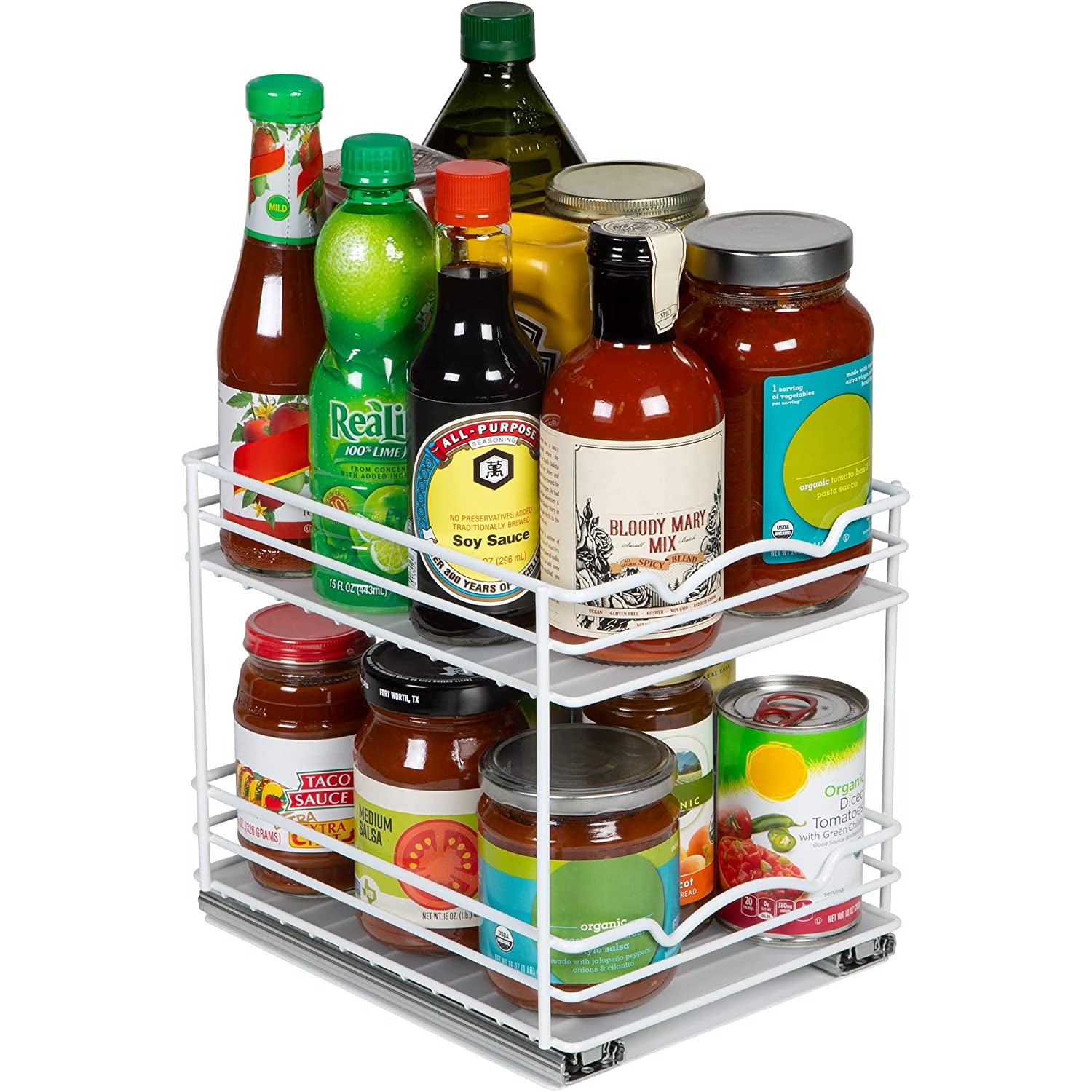 Spice Rack Organizer for Cabinet, Heavy Duty - Pull Out Spice Rack 5 Year Warranty, White Finish