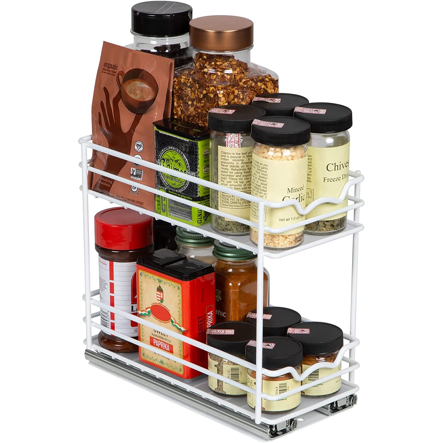 Spice Rack Organizer for Cabinet, Heavy Duty - Pull Out Spice Rack 5 Year Warranty, White Finish