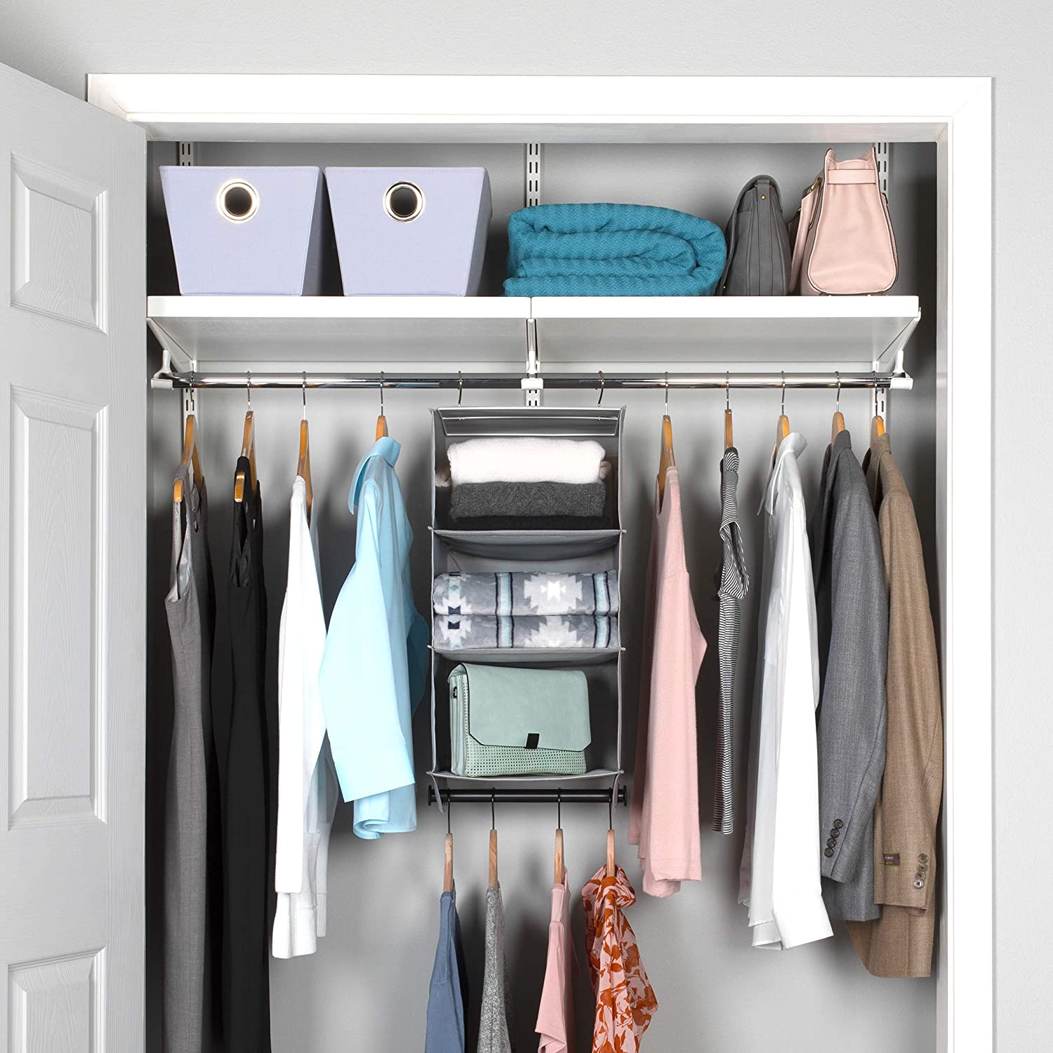 Hanging Closet Organizers - Closet Storage and RV Closet Organizer - Grey with Black Metal Rod -