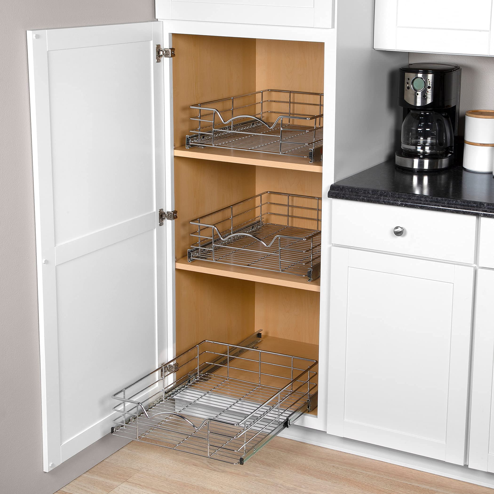 Holdn' Storage Heavy Duty Pantry Pull Out Cabinet Organizer Basket ?5 Year Limited Warranty- Basket Size 14 inchw x 21 inchd x 5 inchh, Size: 14Wx21Dx5H, Silver