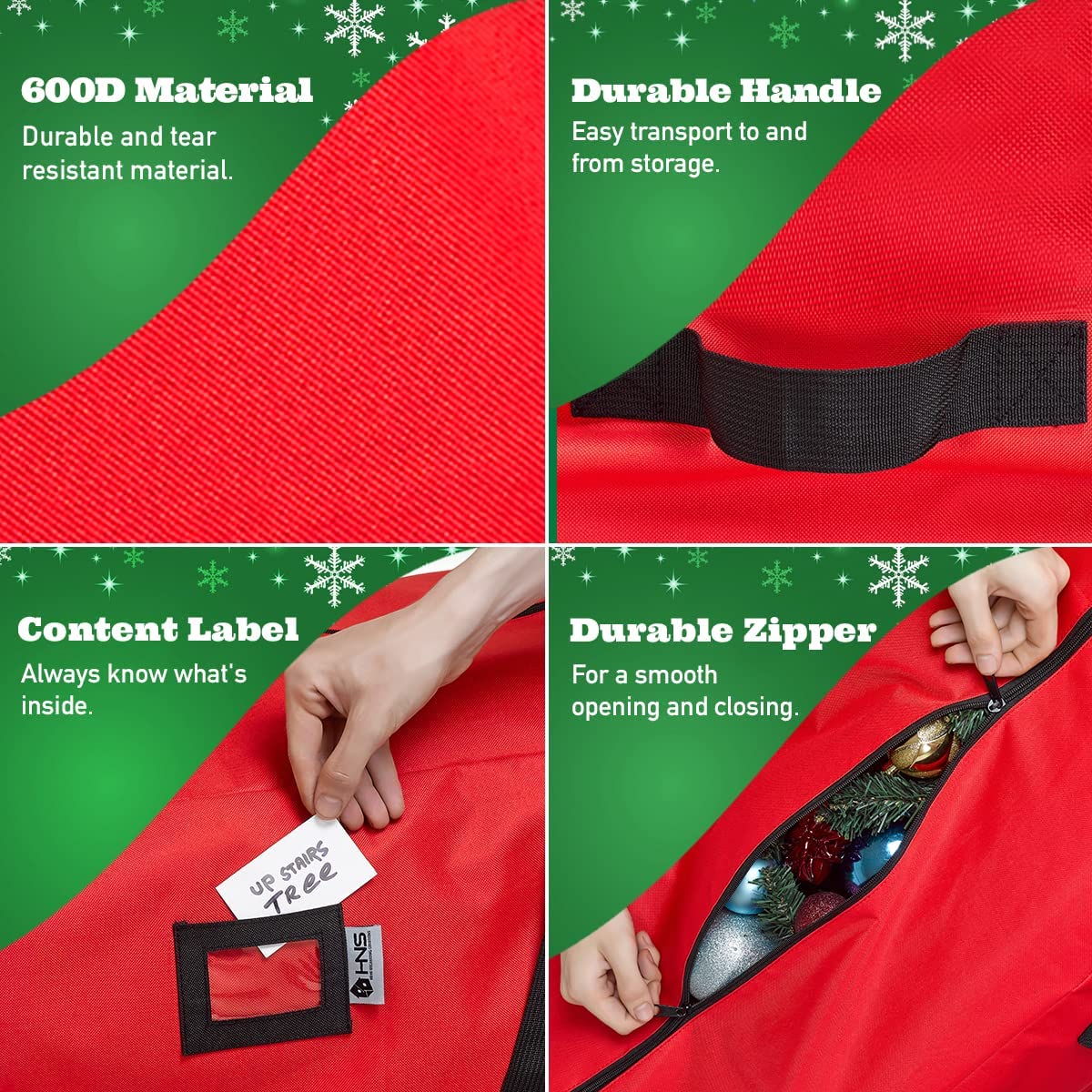 Christmas Tree Storage Bag - Fits up to 9 ft.- Waterproof Storage Bags 600D Oxford Material Tear-Resistant - Tote Bag with Dual Zippers and Reinforced Handles.