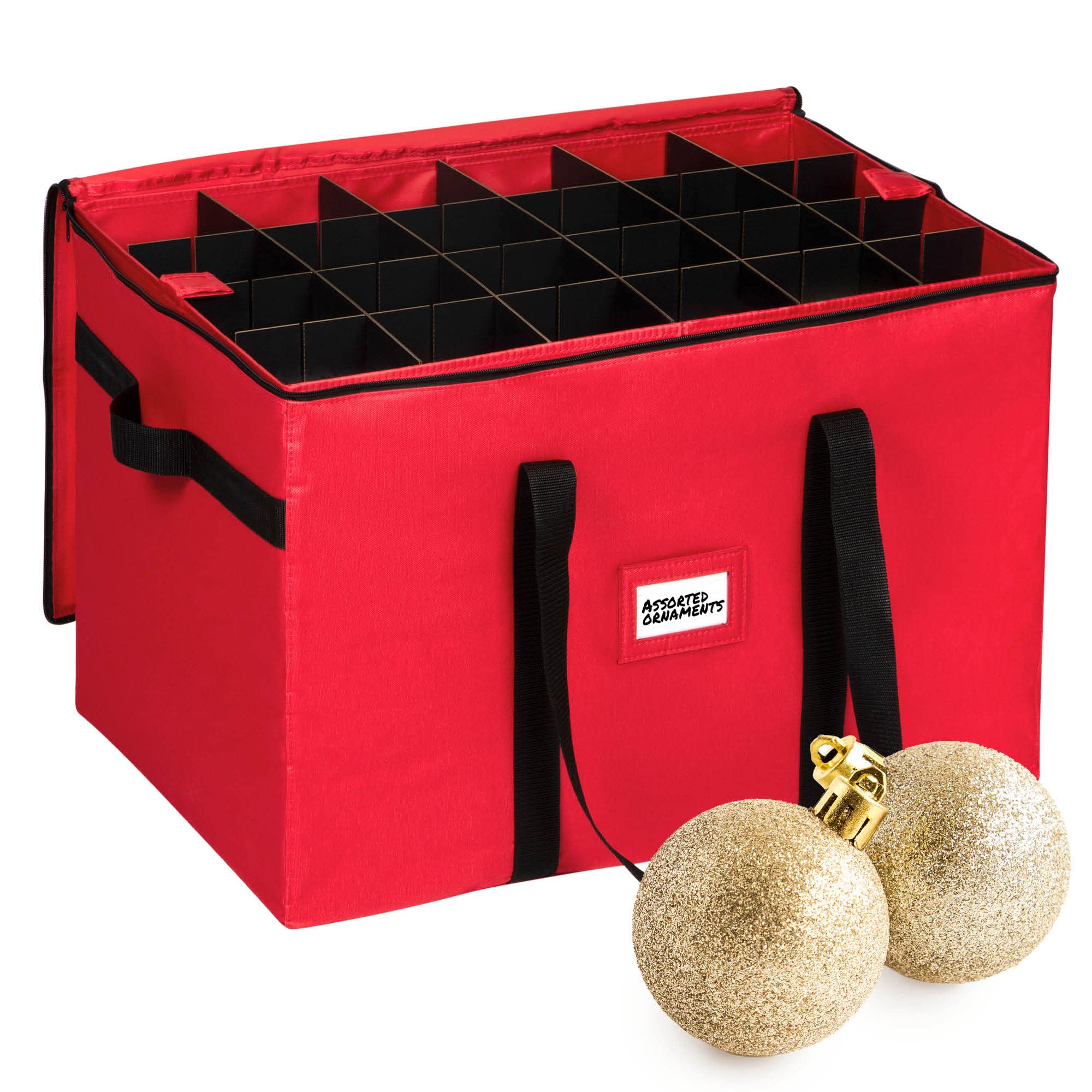 Christmas Ornament Storage Container - With Individual Trays -Heavy Duty 600D Tear Resistant Material, Zippered, Adjustable Dividers - Large