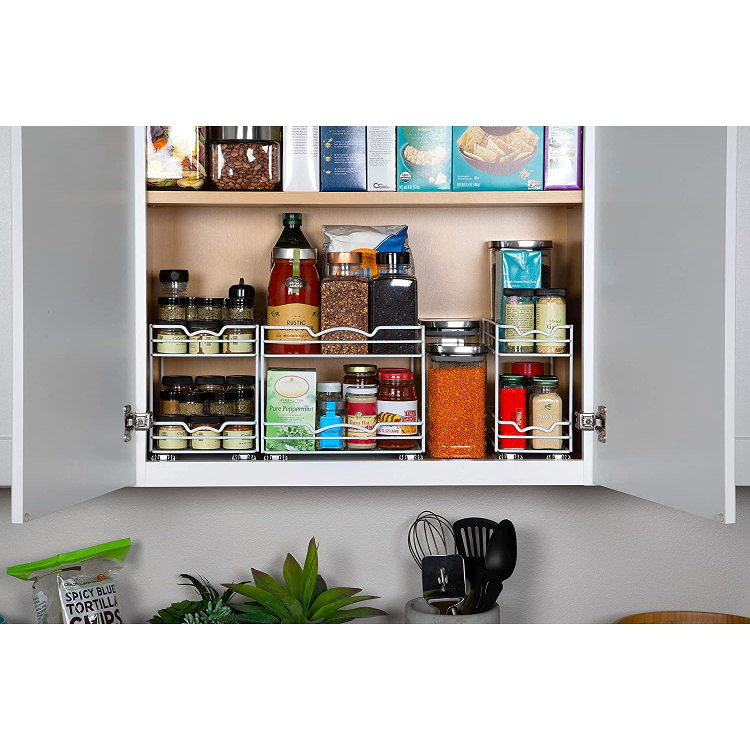 Spice Rack Organizer for Cabinet, Heavy Duty - Pull Out Spice Rack 5 Year Warranty, White Finish