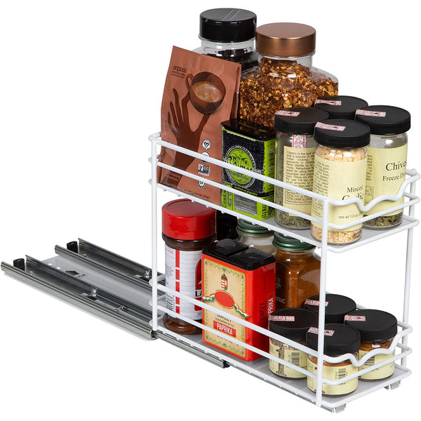 Spice Rack Organizer for Cabinet, Heavy Duty - Pull Out Spice Rack 5 Year Warranty, White Finish