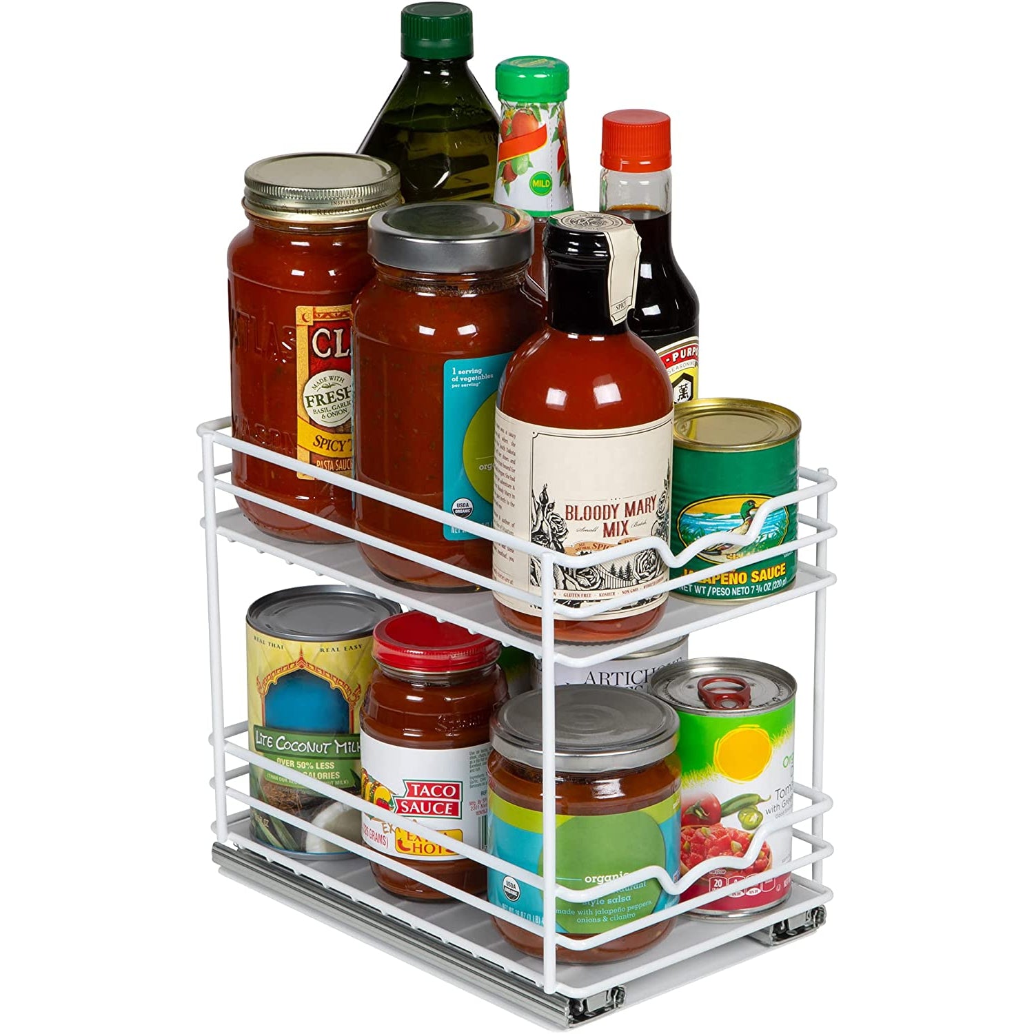 Spice Rack Organizer for Cabinet, Heavy Duty - Pull Out Spice Rack 5 Year Warranty, White Finish