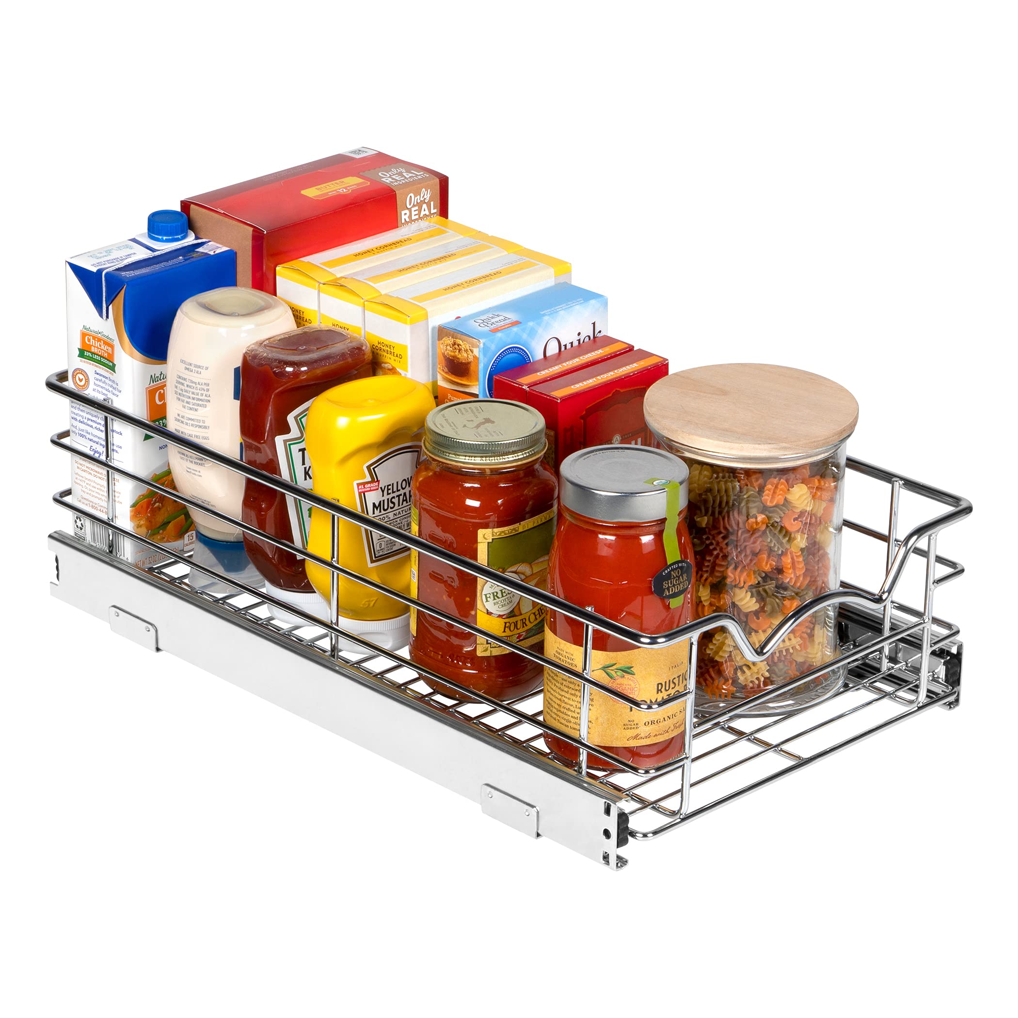 Pull Out Cabinet Organizer - Pantry Drawer Slide Out Caddy with Heavy Gauge Metal Wire, Anti-Rust Chrome Finish