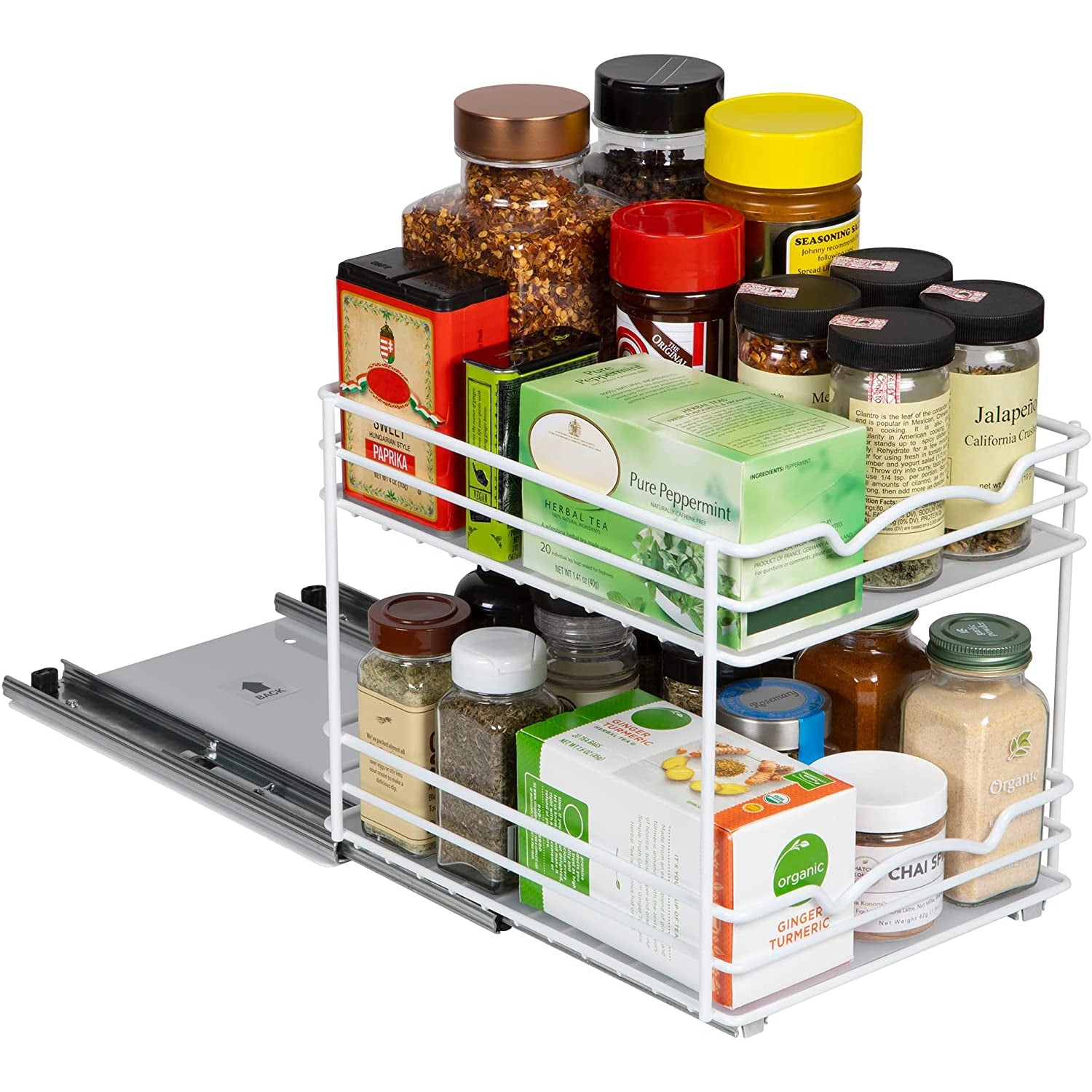 Spice Rack Organizer for Cabinet, Heavy Duty - Pull Out Spice Rack 5 Year Warranty, White Finish