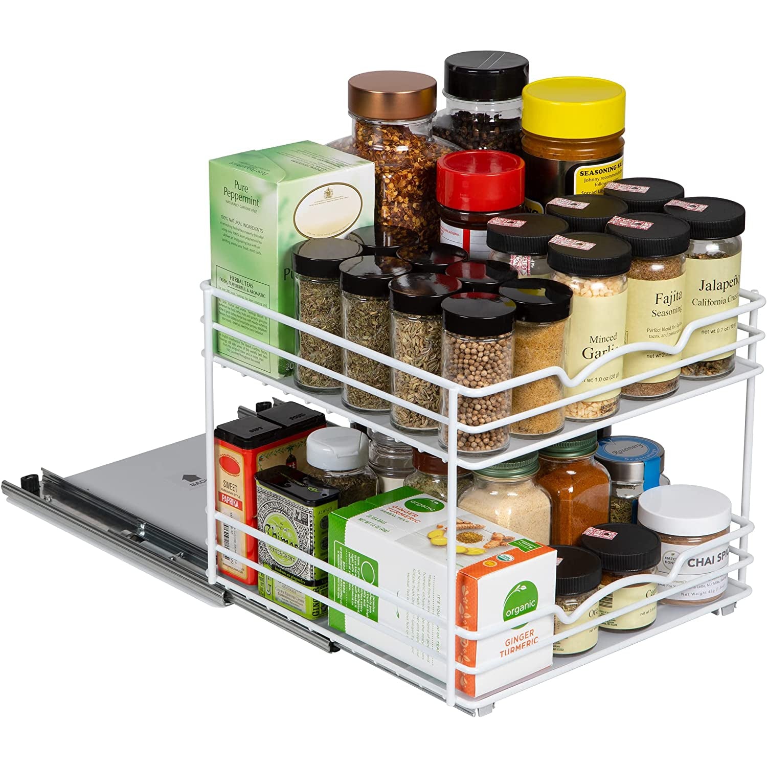 Spice Rack Organizer for Cabinet, Heavy Duty - Pull Out Spice Rack 5 Year Warranty, White Finish