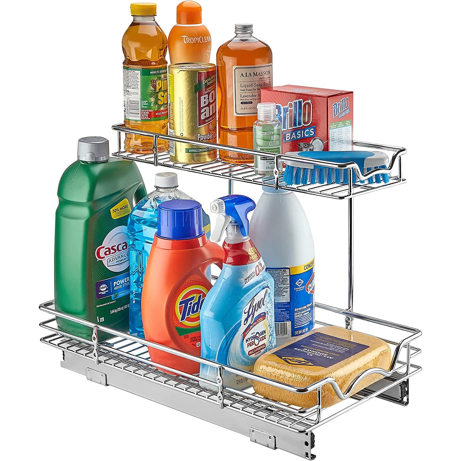 Hold N’ Storage Under Sink Organizers and Storage - 2 Tier slide out Cabinet Organizer With Sliding Drawers For Inside Cabinets Chrome