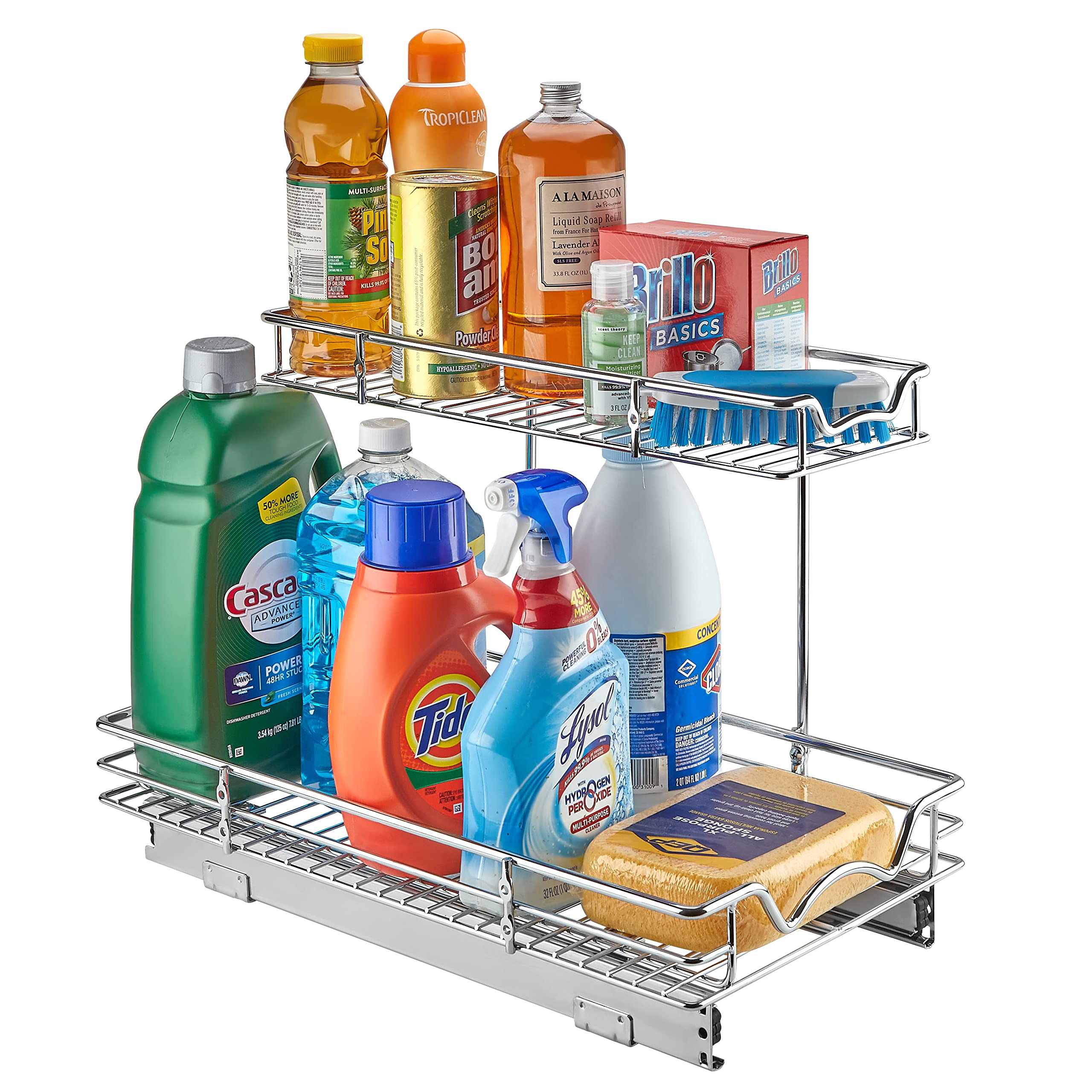 Hold N’ Storage Under Sink Organizers and Storage - 2 Tier slide out Cabinet Organizer With Sliding Drawers For Inside Cabinets Chrome