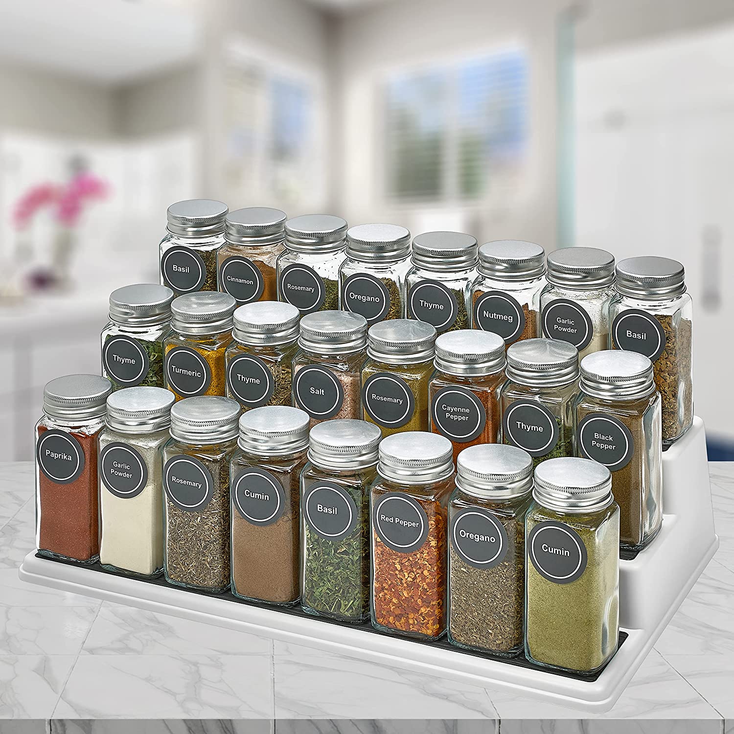 JARXSUN Glass Spice Jars with Label, 25Pcs Spice Jars with Shaker Lids-4 oz  Gold Spice Seasoning Jars Bottles Containers Set for Spice Rack (25)