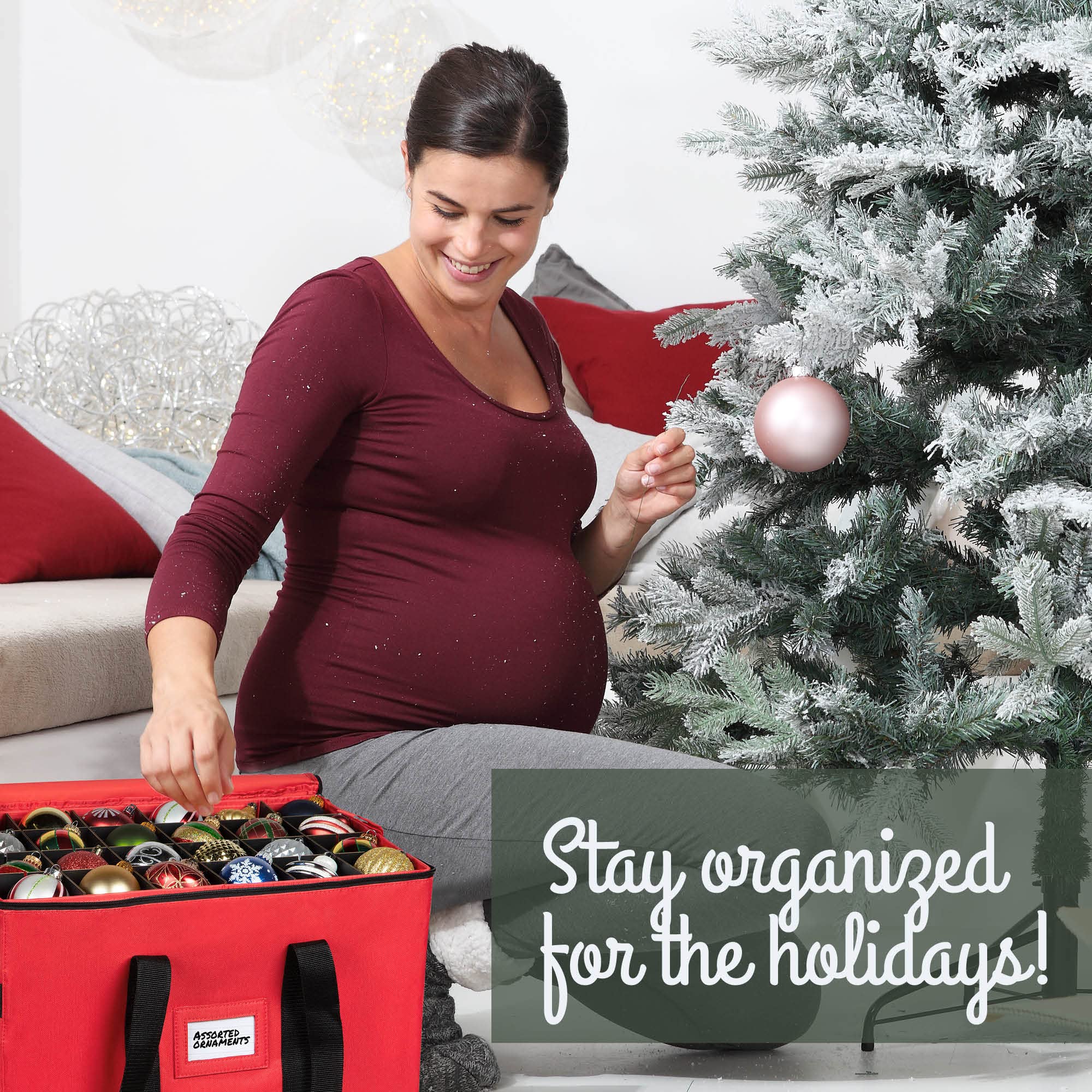 Christmas Ornament Storage Container - With Individual Trays -Heavy Duty 600D Tear Resistant Material, Zippered, Adjustable Dividers - Large