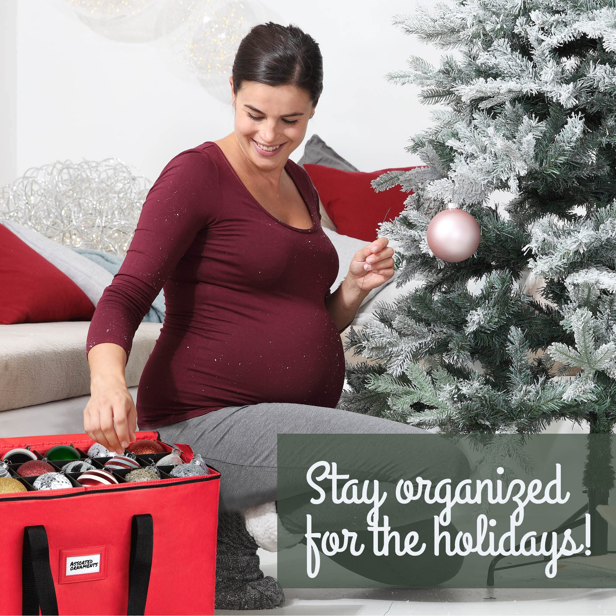 Christmas Ornament Storage Container - With Individual Trays -Heavy Duty 600D Tear Resistant Material, Zippered, Adjustable Dividers - Large