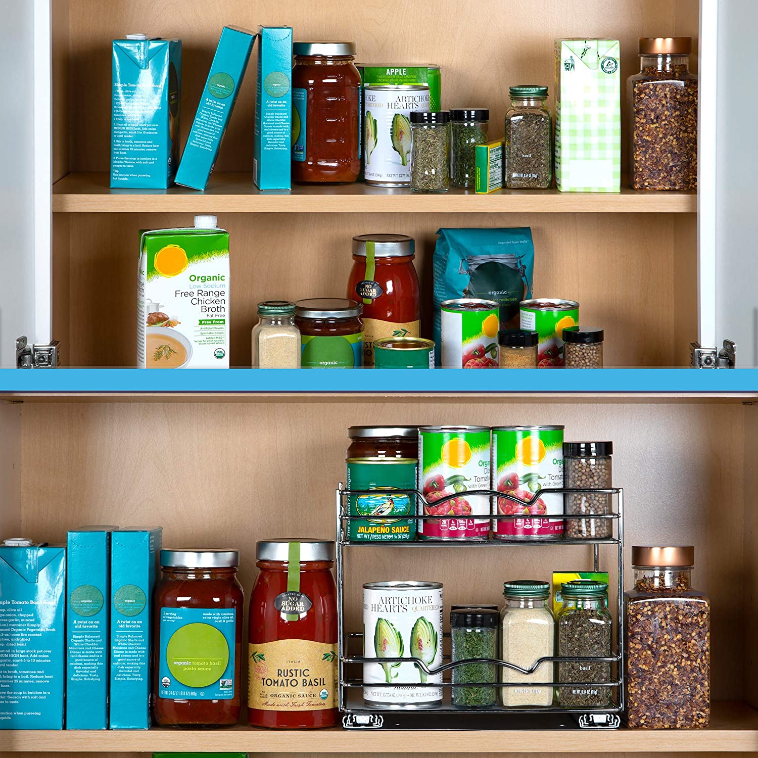 Pull Out Cabinet Organizer for Spices, Cans 2 Tier - Heavy Duty with Lifetime Limited Warranty