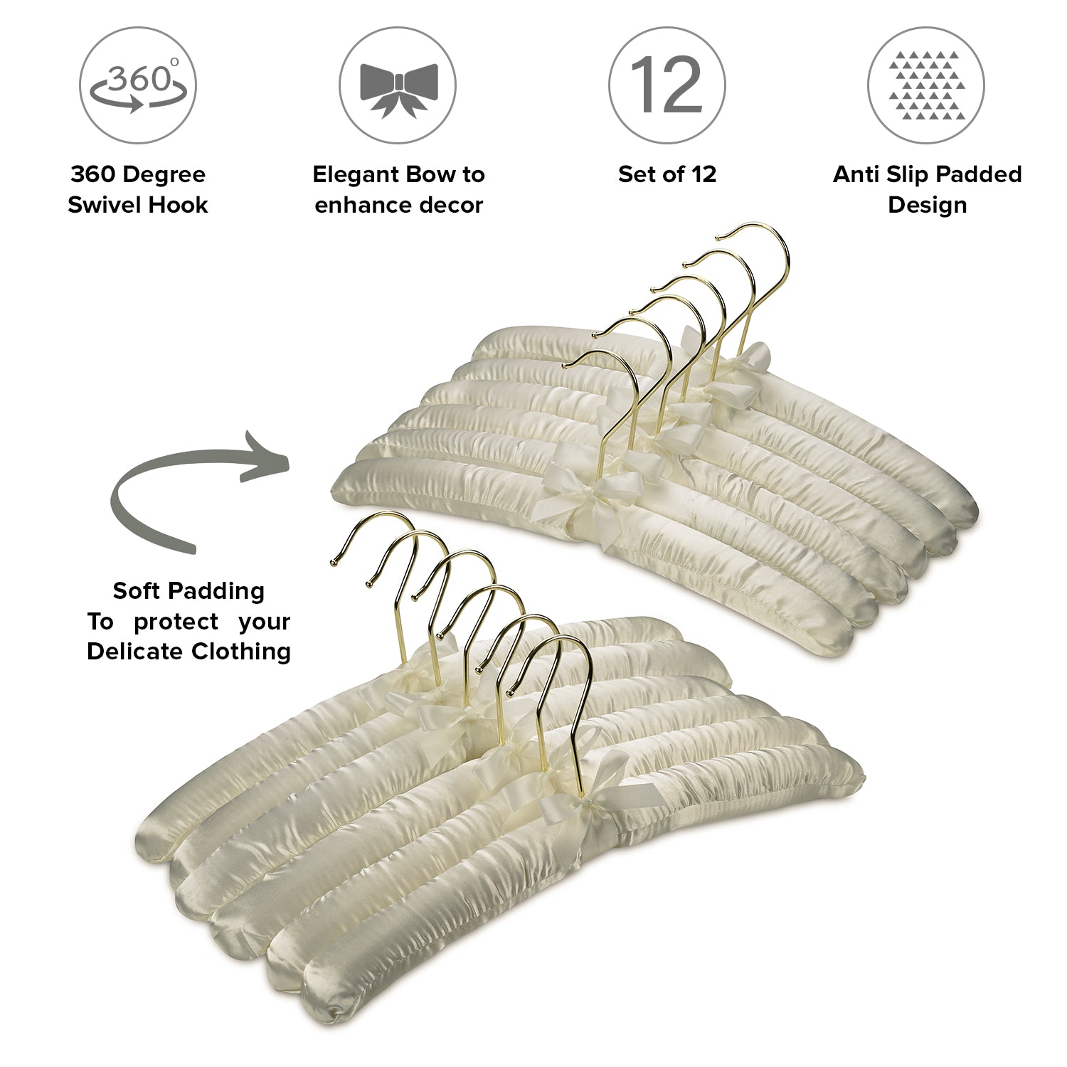 Tosnail 12 Pack Fabric Padded Hangers, Foam Padded Clothing Hangers,  Wedding Dress Hangers for Coat, Blouse, Sweaters, Bride Dress, Clothes -  White