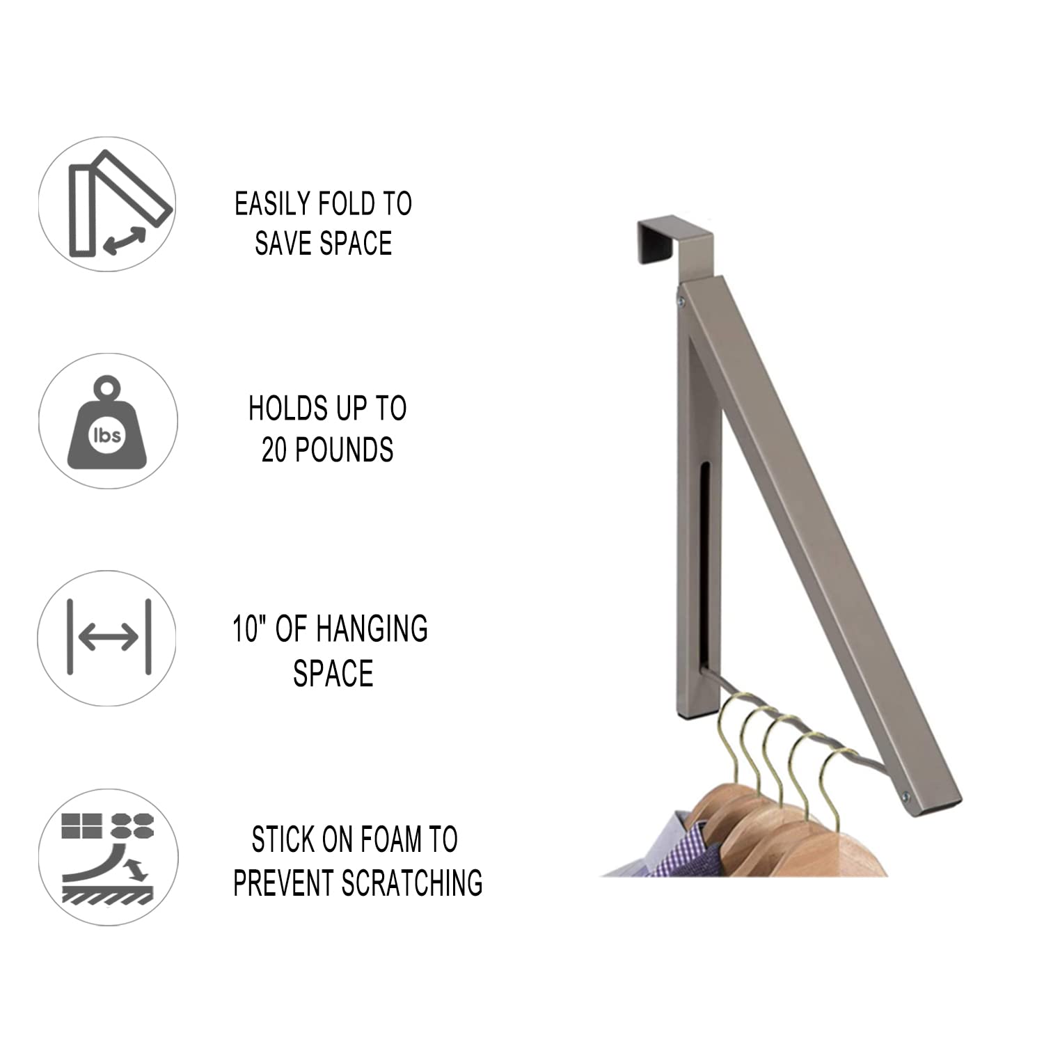 Over Door Hanger - Single Closet Hook Retractable Collapsible Folding Hanging Rack Organizer Ideal for Bathrooms, Dorm Rooms Etc.
