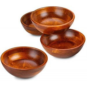 Wooden Salad Bowls - Set of 4, Multipurpose Individual 7” x 2.5” Food Bowls, Durable Hardwood Serving. Salads, Soups, Fruit Bowl and More – 24 oz.